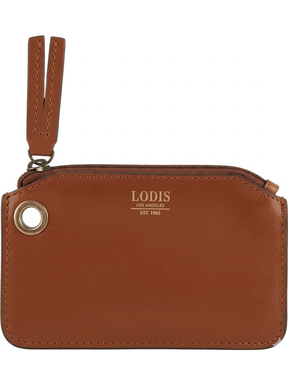 Lodis Los Angeles Tan Leather Zip Card Case / Coin Case with Grommet EUC
